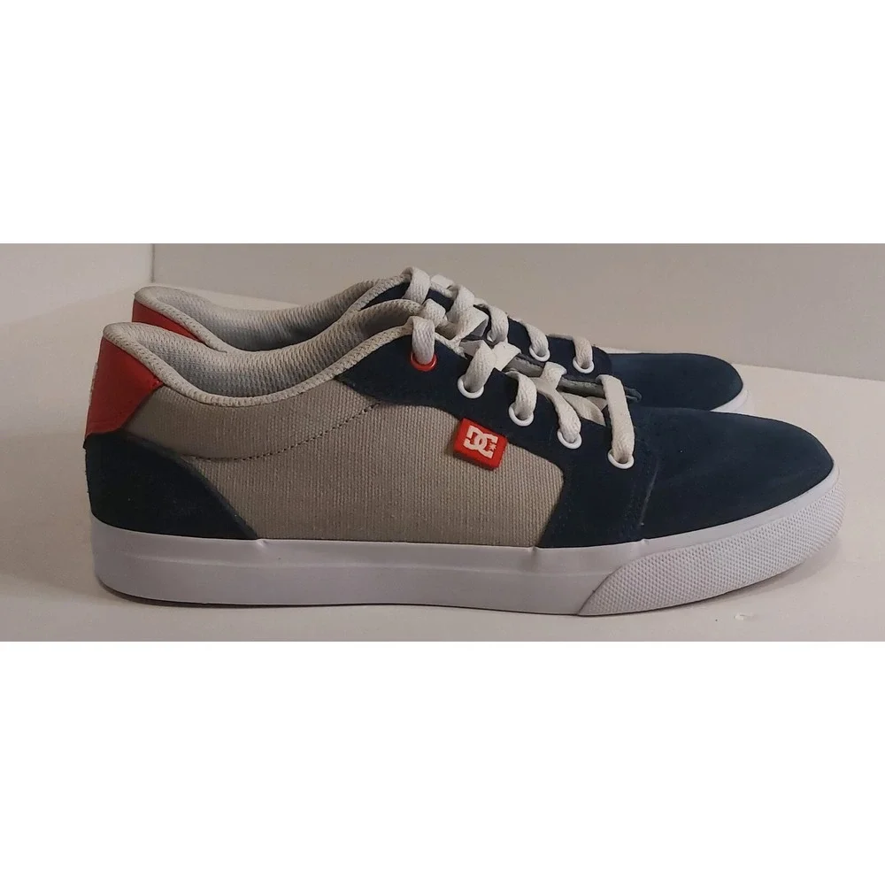 DC Shoes Mens Skate Sneakers Navy Grey Red Suede Canvas Low Top Low-Top